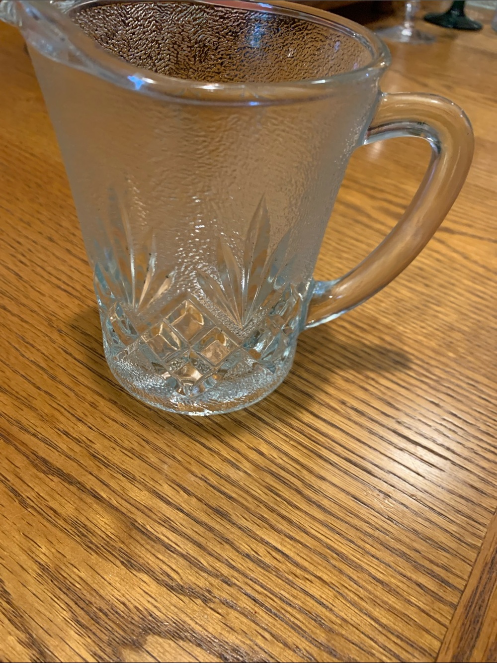 Clear Pressed creamer Glass Pitcher with Patterned Cut Design
